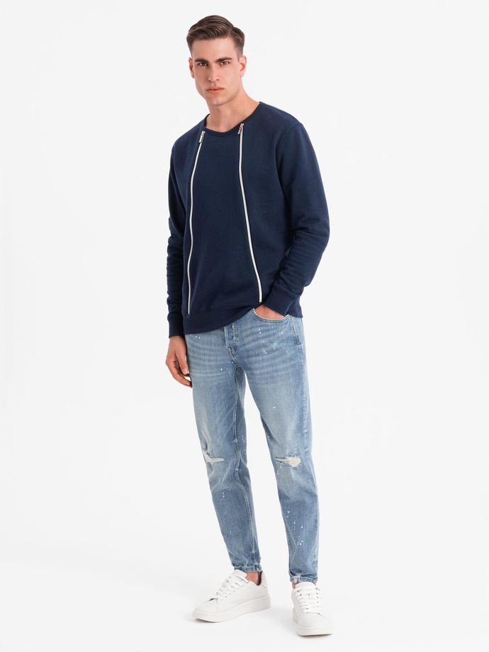 Praná pánská mikina s ozdobným prošitím u výstřihu - světle modrá V3 OM-SSDS-0131