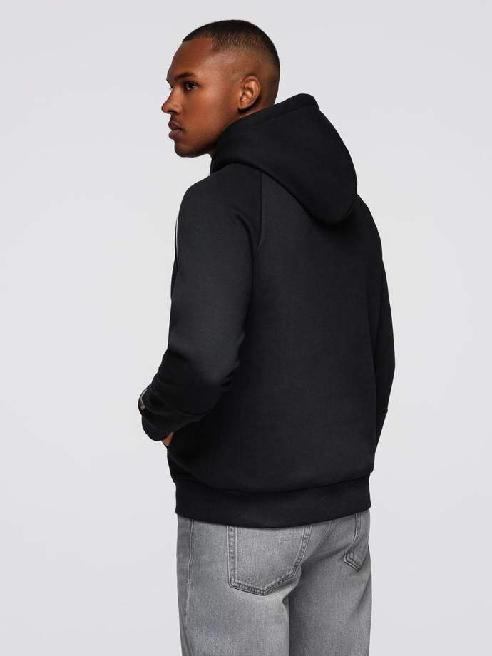 Men's sweatshirt with contrast stitching and hood - black V1 OM-SSNZ-0250