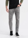 Men's marbled denim pants with raw-leg SLIM FIT - grey V1 OM-PADP-0146