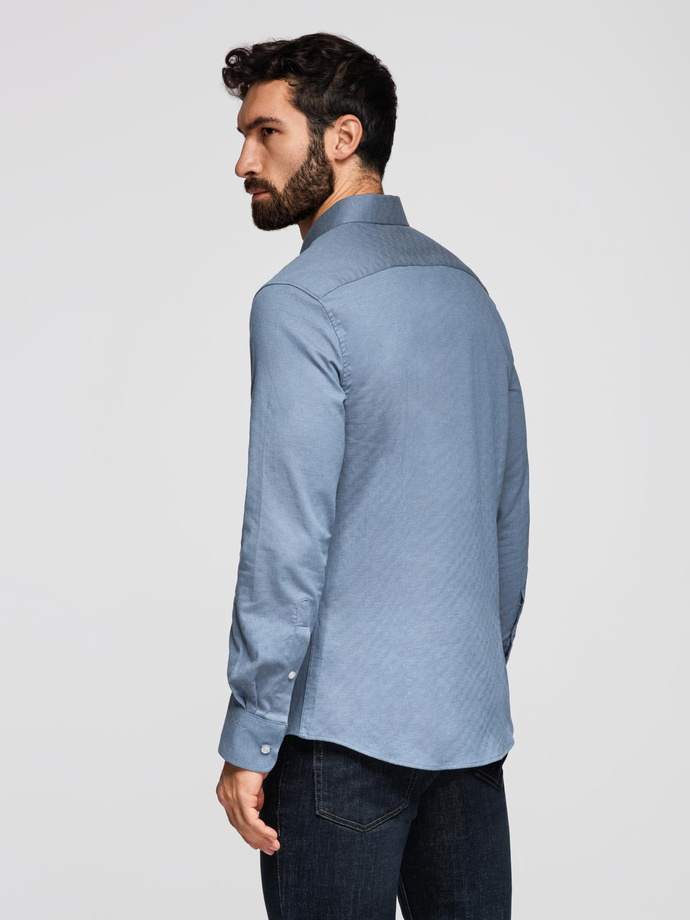 Vyriški SLIM FIT marškiniai su kišenėmis - mėlyni OM-SHCS-0174