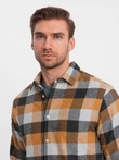 Pánská kostkovaná flanelová košile - žlutá a černá V2 OM-SHCS-0150
