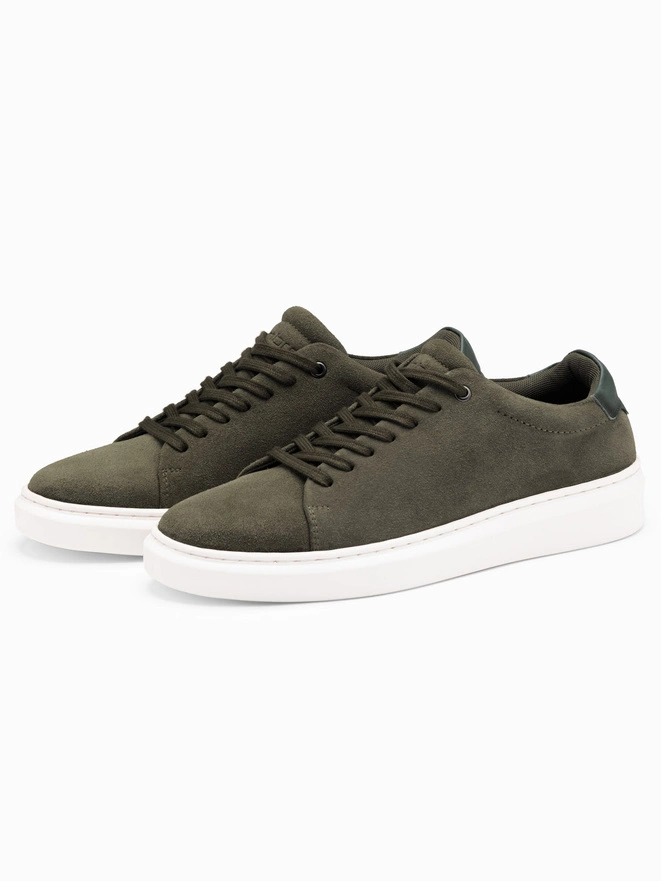 Pantofi sneaker clasici pentru bărbați din piele de căprioară moale - dark olive V3 OM-FOCS-0163