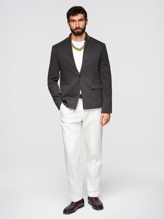 Men's melange rayon jacket with stand-up collar - black melange V5 OM-BLZB-0131