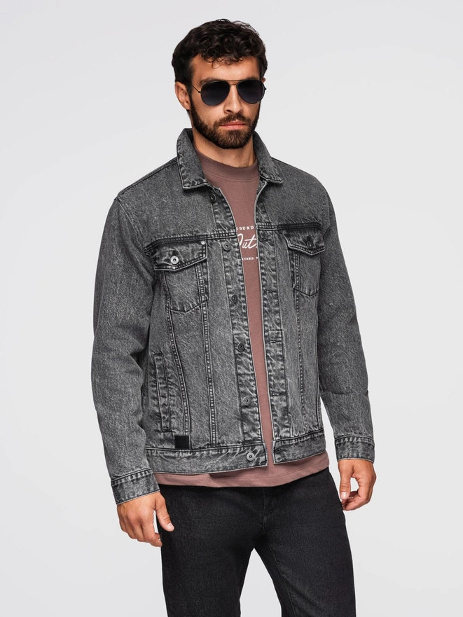 Jachetă bărbătească din denim katana cu washem - grafit V5 OM-JADJ-0219