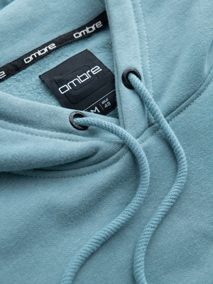 Men's kangaroo sweatshirt with hood and metal pin - blue V4 OM-SSNZ-0141