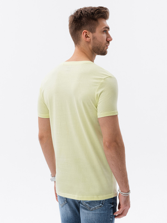 Tricou clasic BASIC pentru bărbați cu decolteu de tip echipaj - verde lime V24 S1369