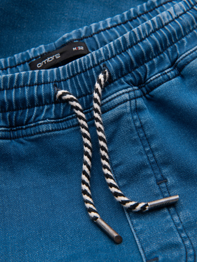 Pantaloni jogger din denim pentru bărbați cu cordon în talie - albastru V1 OM-PADJ-0242