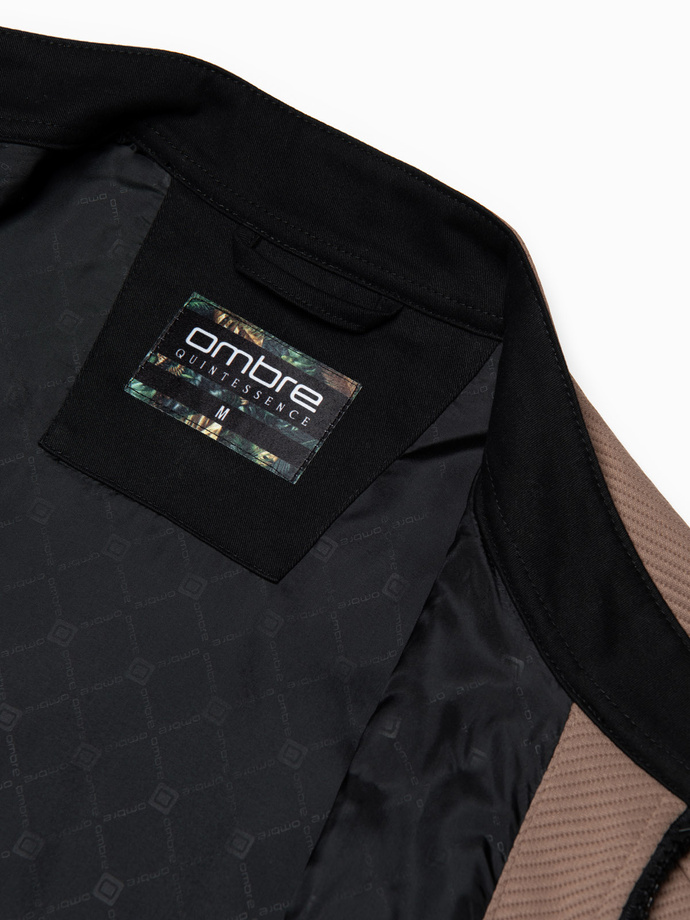 Jachetă BIKER pentru bărbați din material structurat - maro deschis V4 OM-JANP-0138