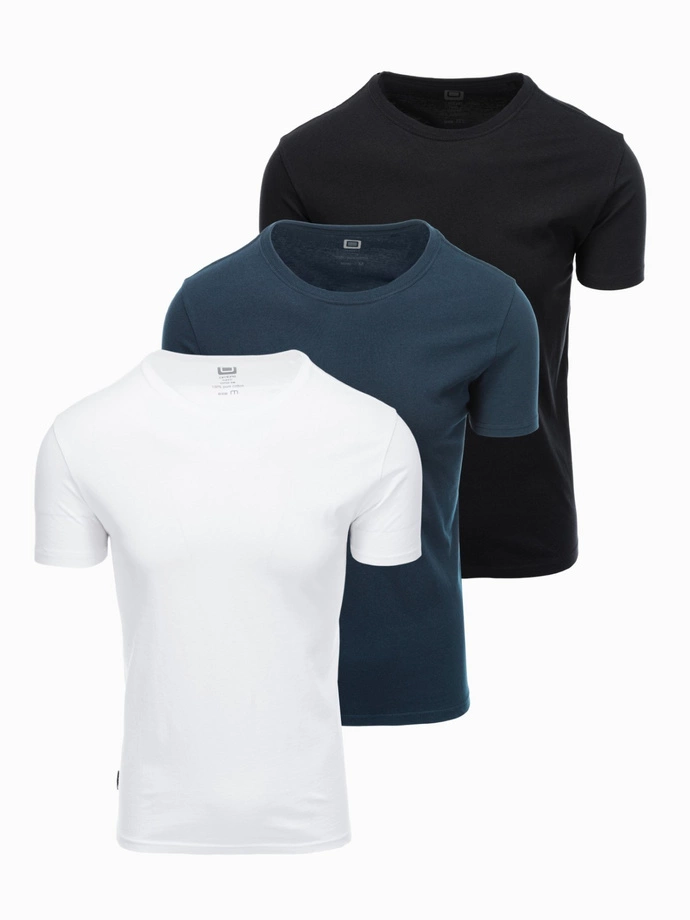 Set tricou BASIC pentru bărbați din bumbac cu decolteu rotund - negru/alb/albastru V1 OM-TSBS-0232