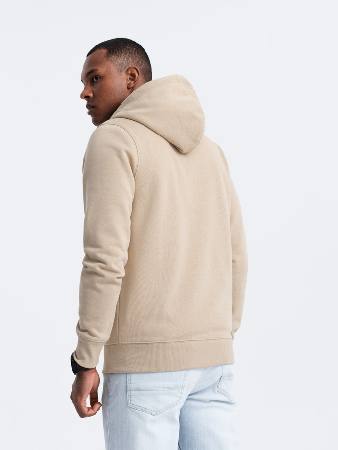 Men's unbuttoned cotton BASIC sweatshirt - beige V6 OM-SSBZ-0160