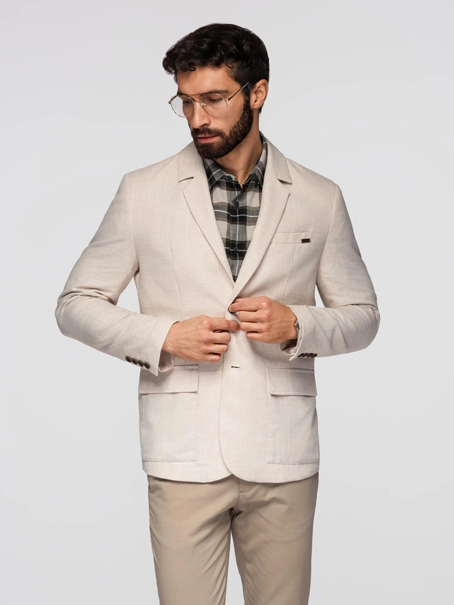 Blazer bărbătesc cu croială REGULAR cu in - crem V1 OM-BLZB-0128