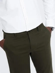 Men's SLIM FIT chino pants with fine texture - dark olive green V4 OM-PACP-0190