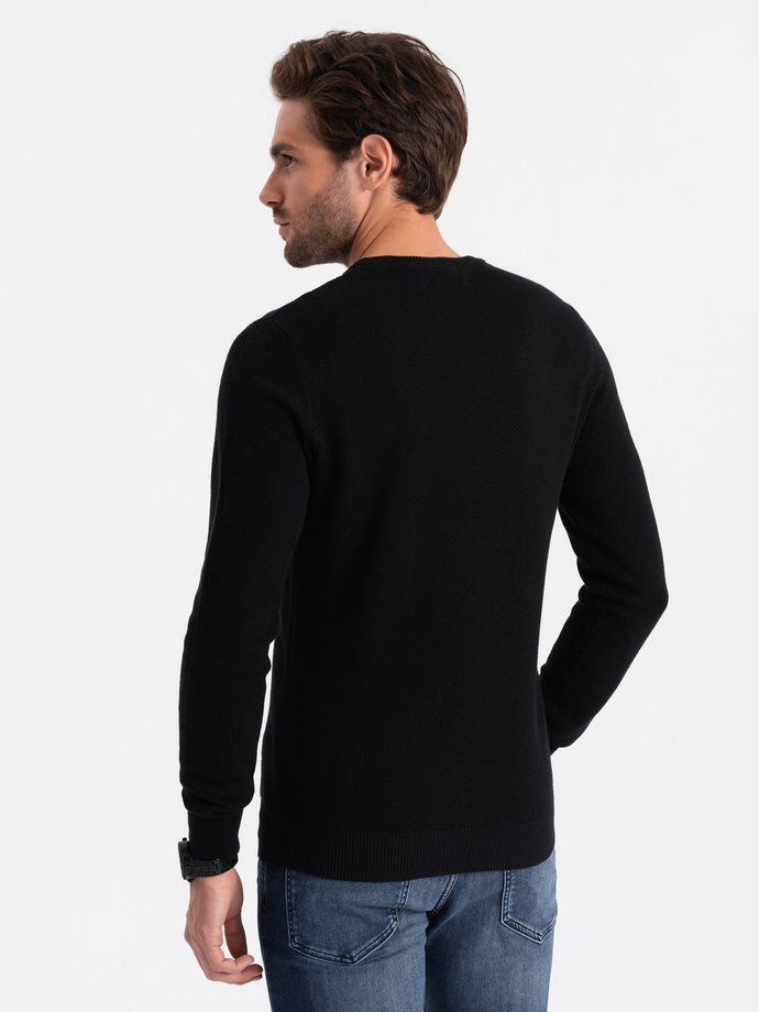 Men's textured sweater with half round neckline - black V4 OM-SWSW-0104