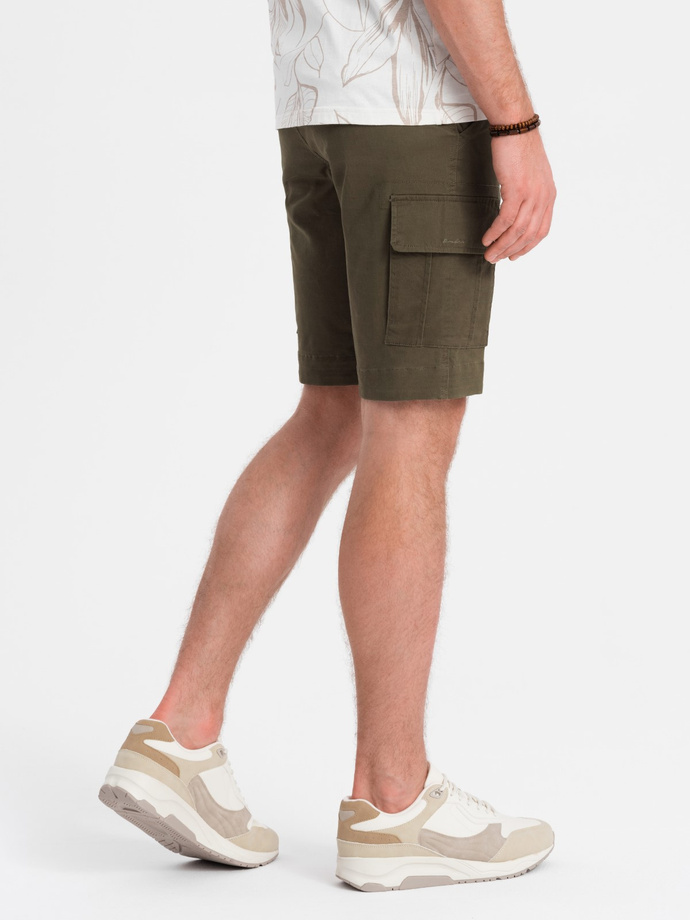 One-color men's shorts with cargo pockets - dark olive V2 OM-SRCG-0133