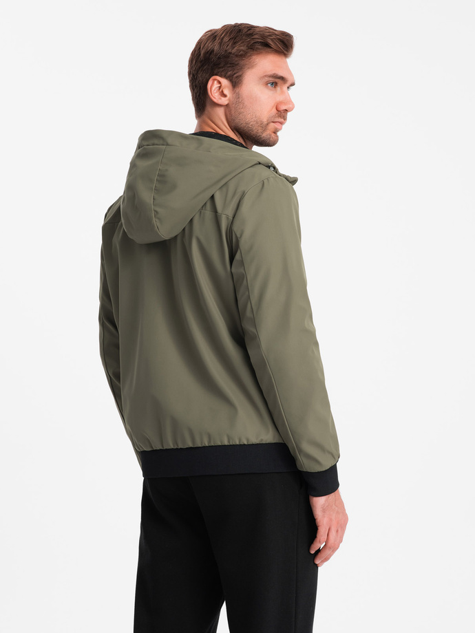 Men's lightweight jacket with hood and mesh lining - olive V2 OM-JANP-0149