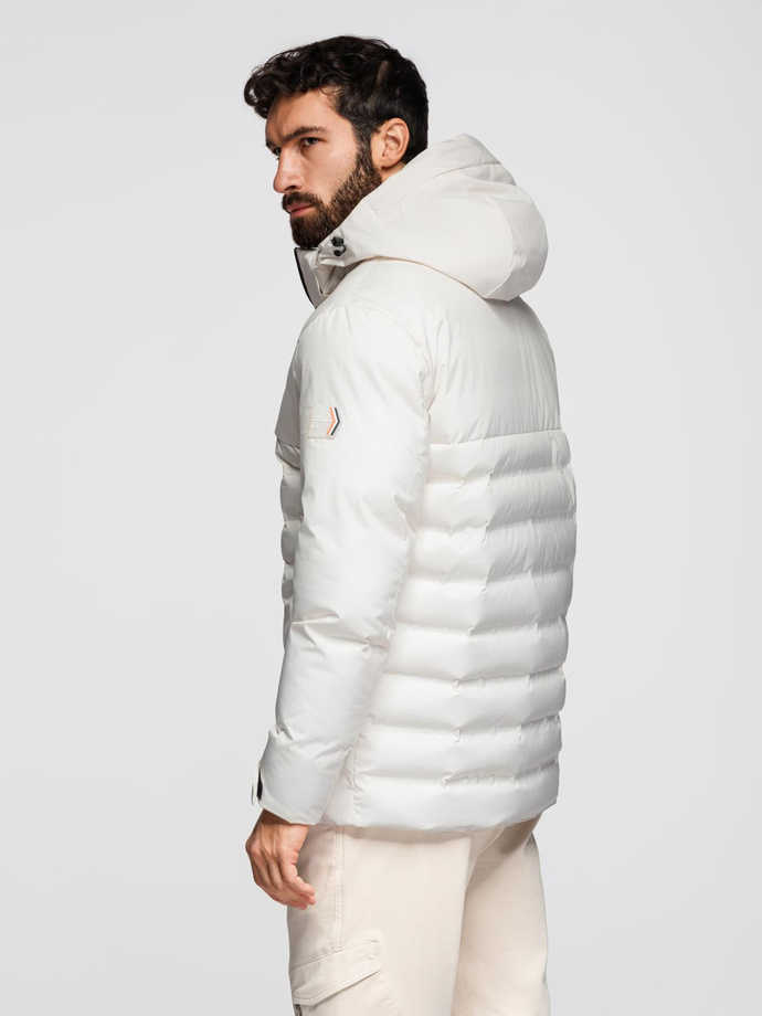 Men's winter jacket with detachable hood - cream V2 OM-JAHP-0150