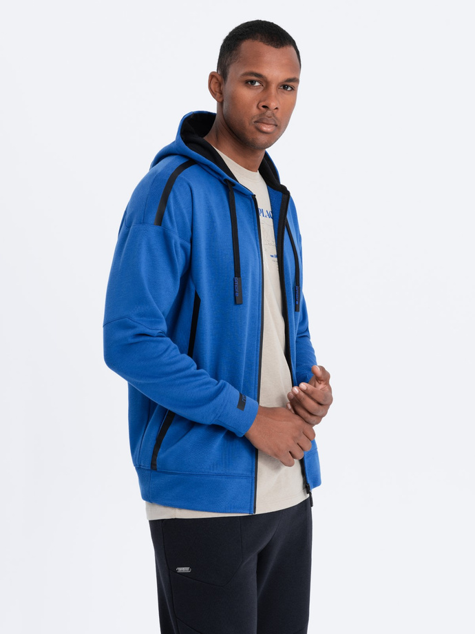 Men's unbuttoned hooded sweatshirt - blue V5 OM-SSZP-22FW-006