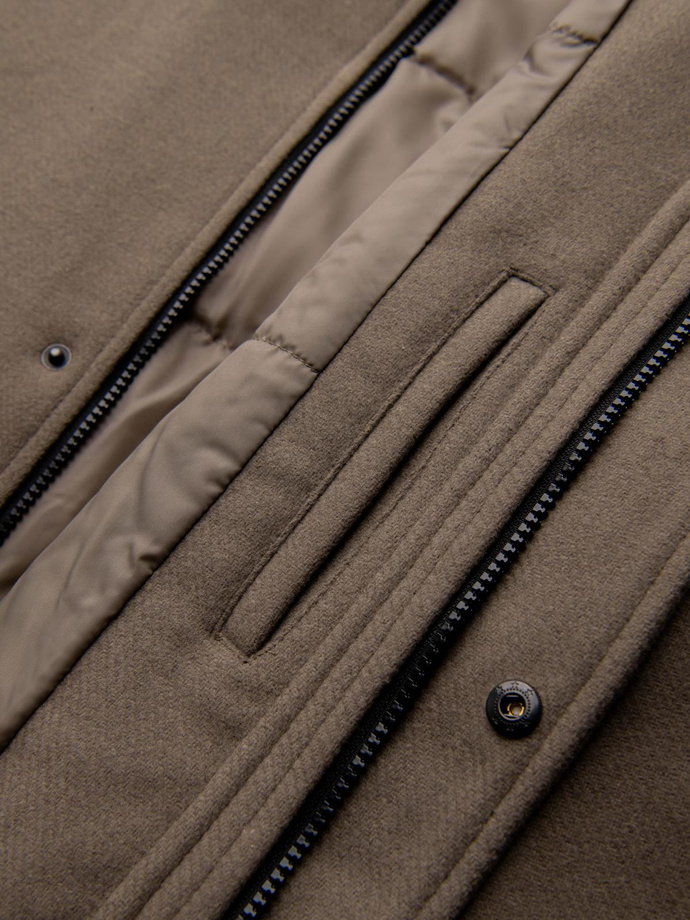 Palton parka din lână pentru bărbați cu glugă - kaki V2 OM-COWC-0132