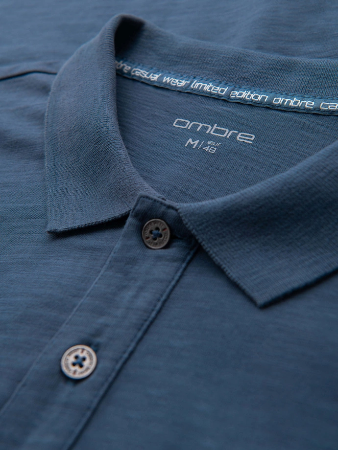 Men's polo t-shirt with decorative buttons - dark blue V8 S1744