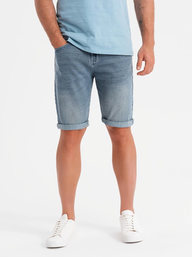 Men's denim shorts with rolled up leg - light blue V1 OM-SRDS-0164