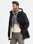 Męska długa kurtka parka sherpa – black V4 OM-JALJ-0181