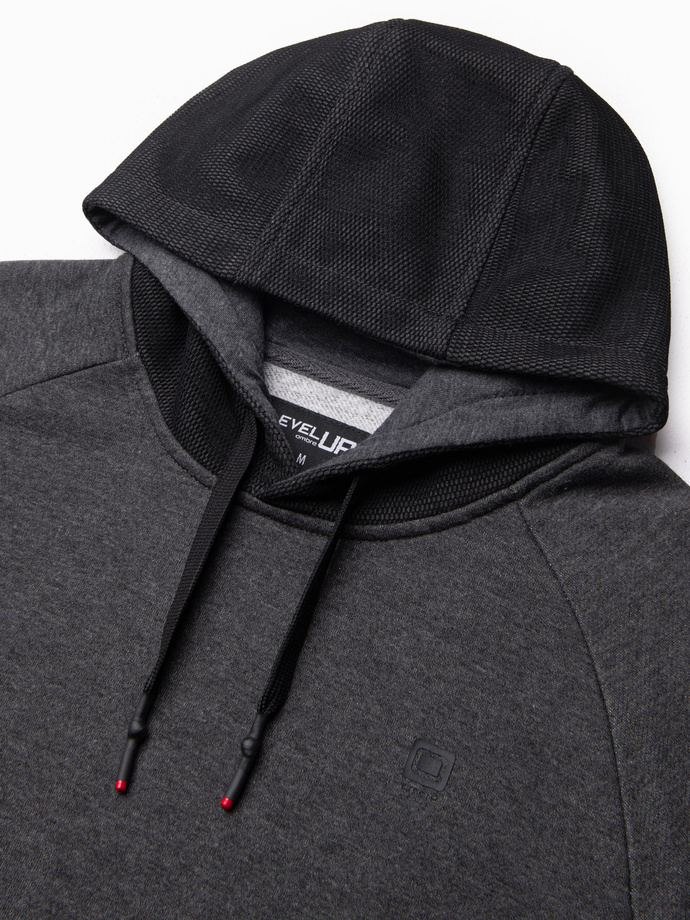 Hanorac HOODIE din materiale combinate pentru bărbați - grafit V2 OM-SSNZ-22FW-016