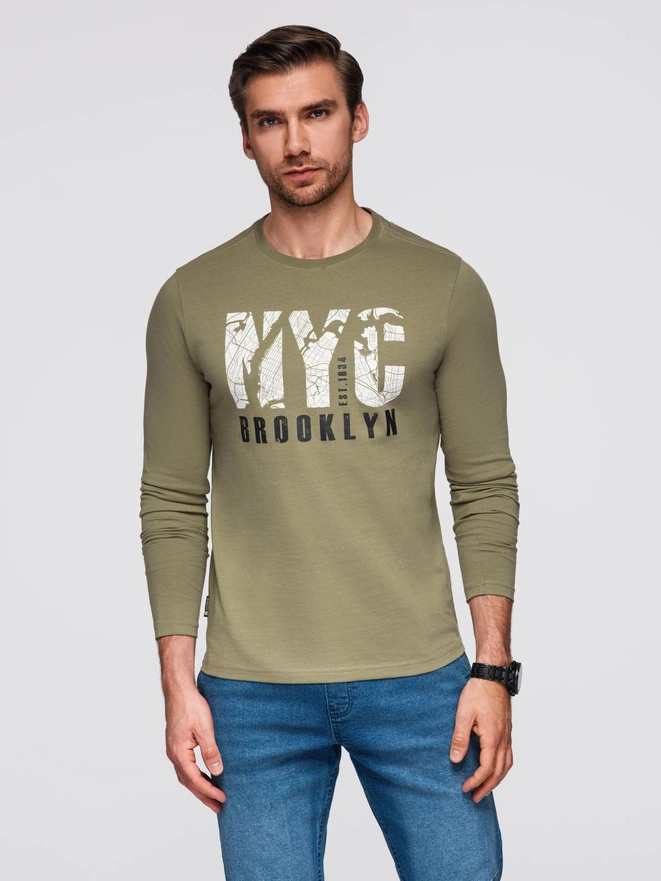 Men's urban print longsleeve - olive V1 OM-LSPT-0131