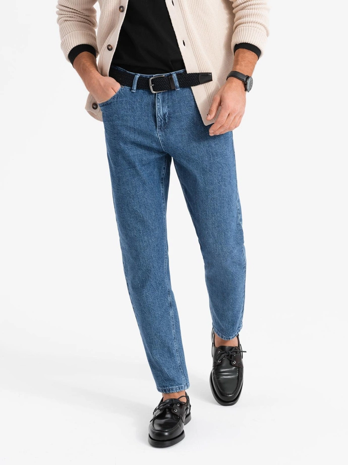 Pantaloni bărbați din denim marmorat CARROT FIT - albastru închis V2 OM-PADP-0225