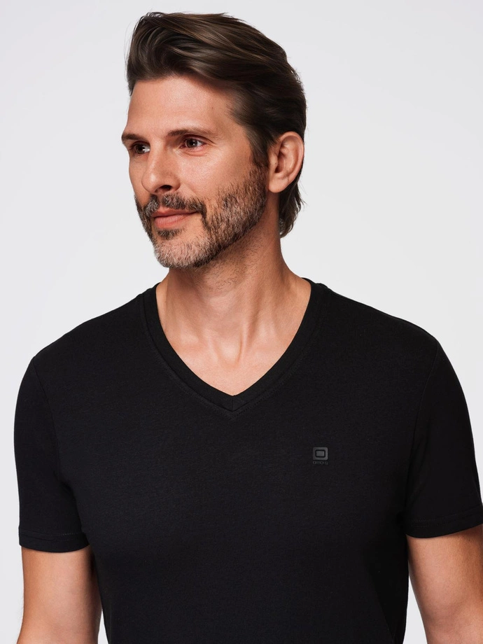 Vyriški V-NECK marškinėliai su elastanu - juodi V3 OM-TSCT-0106