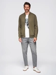 Bavlnená pánska mikina na zips bomber - khaki V1 OM-SSZP-0215