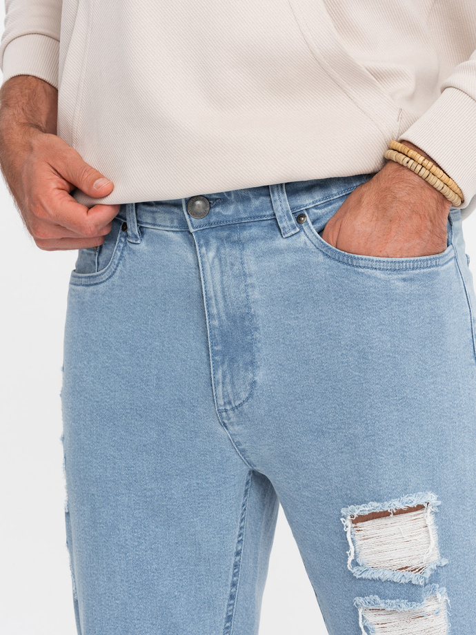 Pantaloni bărbătești TAPER FIT din denim spălați cu frecare - albastru V1 OM-PADP-0163