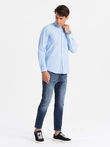 Vyriški REGULAR FIT balti dryžuoti marškiniai su kišenėmis - mėlyni V2 OM-SHOS-0171