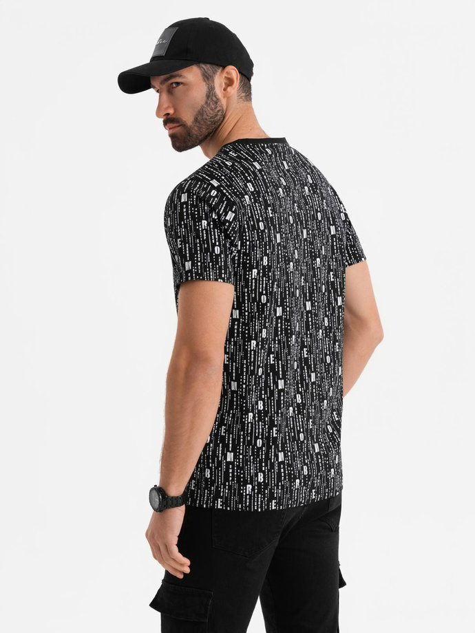 Tricou din bumbac imprimat cu decolteu rotund - negru V2 OM-TSFP-0225