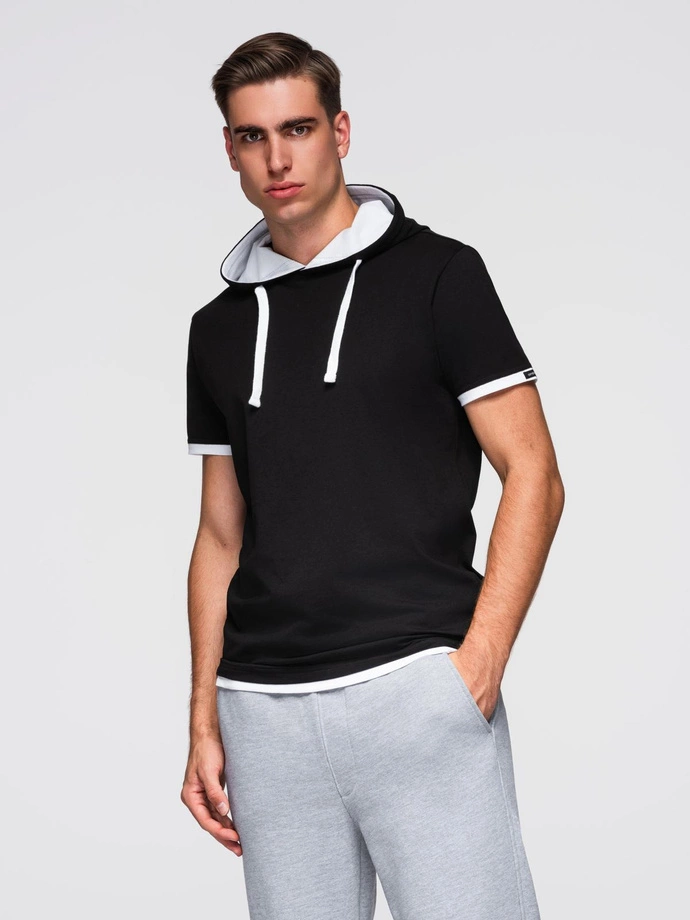 Men's cotton hooded t-shirt - black V9 OM-TSCT-0256