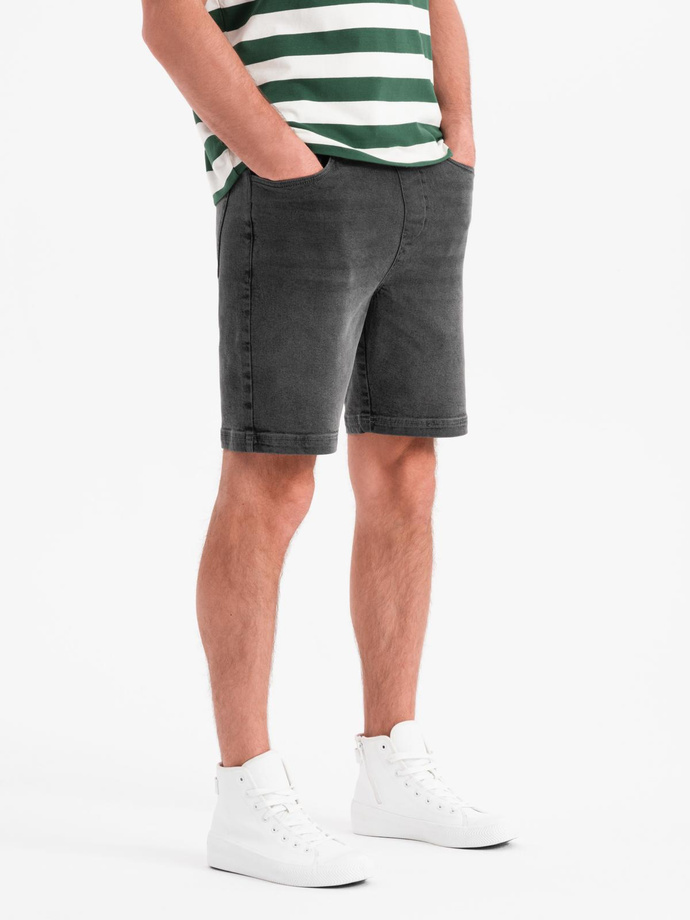 Men's shorts with elastic waistband and wash effect - grey V3 OM-SRDS-0192