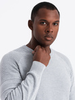 Pulover raglan pentru bărbați cu mâneci cu nervuri - gri melange V3 OM-SWSW-0144