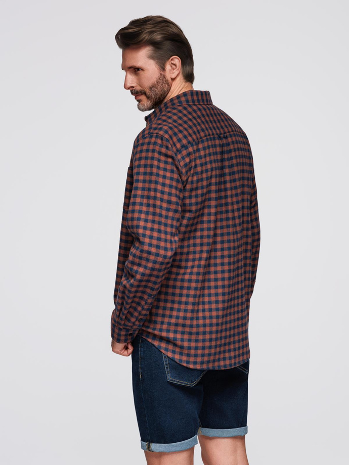 Men's checkered flannel shirt - navy blue and black V6 OM-SHCS-0150