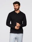 Men's polo sweater with embroidery on chest - black V1 OM-POLS-0140