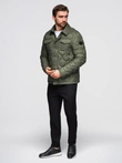 Men's quilted jacket in shirt cut - olive V2 OM-JALP-0215