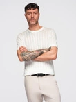 Men's openwork sweater with round neckline and short sleeves - white V1 OM-TSCT-0251