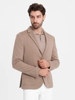 Men's jacket with patch pockets - dark beige V3 OM-BLZB-0127
