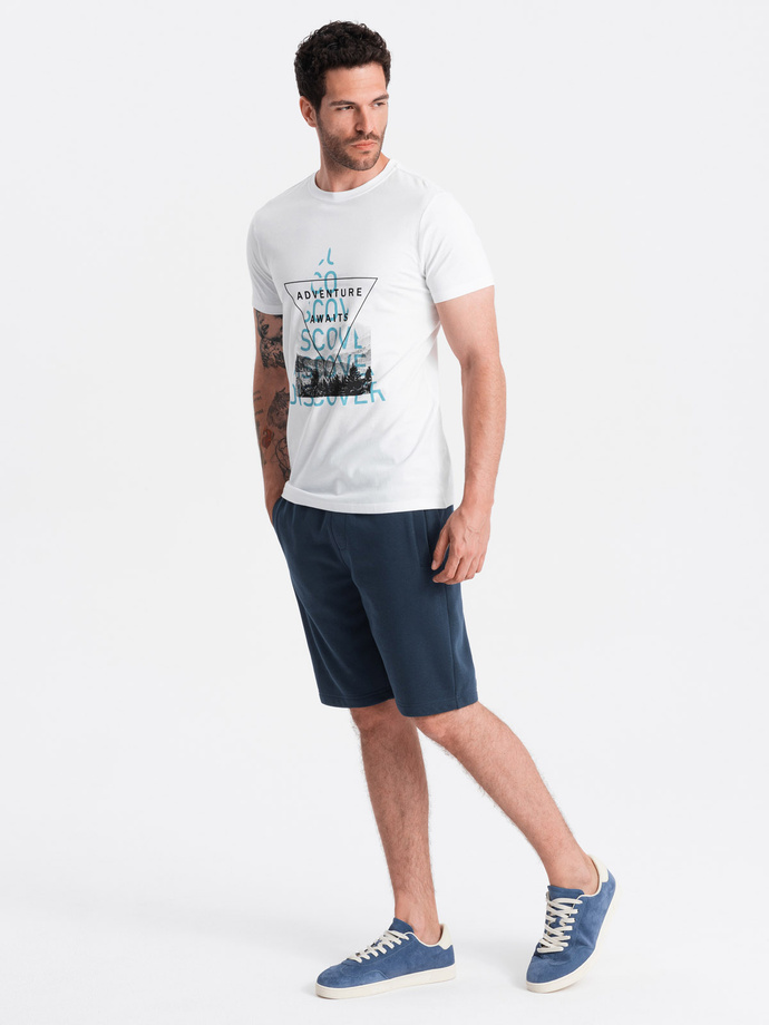 Men's pre-knee BASIC sweat shorts - navy blue V1 OM-SRBS-0149