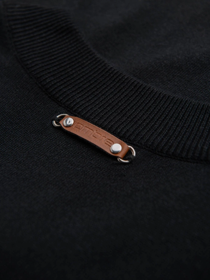 Men's sweater with viscose and spread neckline - black V2 OM-SWZS-0124