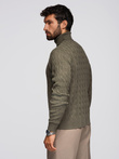 Men's turtleneck sweater with checkered weave - olive V2 OM-SWTN-0157