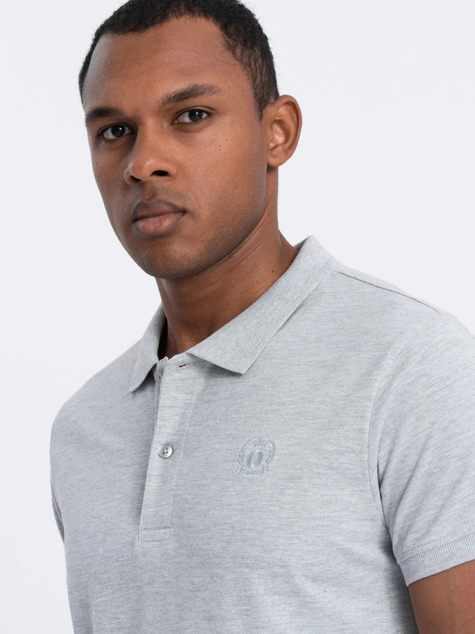 Men's pique knit polo shirt - grey melange V20 S1374