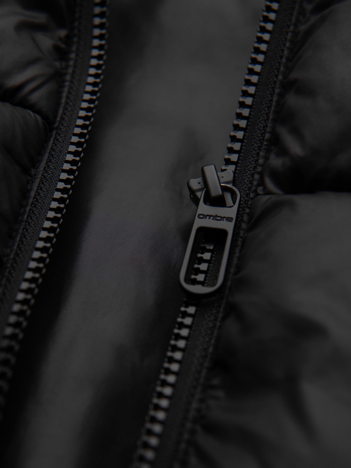 Jachetă puffer matlasată pentru bărbați cu glugă - negru V1 OM-JAHP-0235
