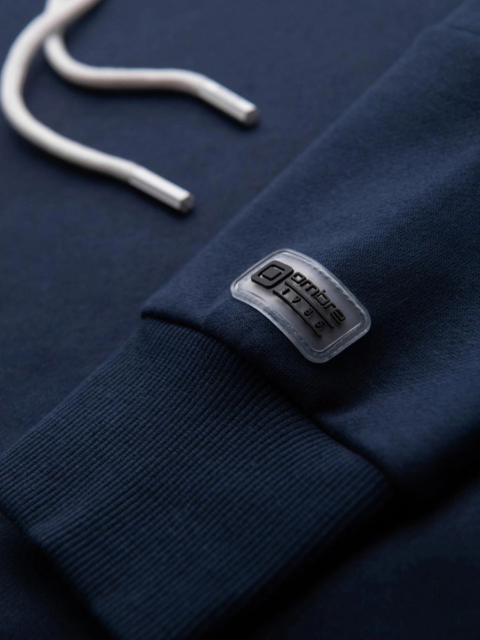 Men's sweatshirt with contrast stitching and hood - navy blue V2 OM-SSNZ-0250