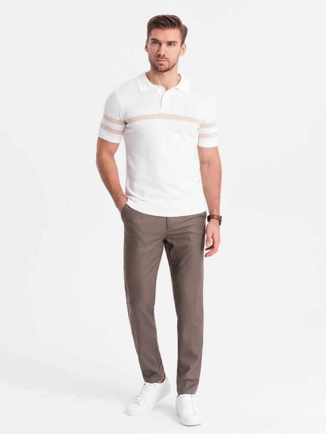 Men's classic chino SLIM FIT pants - dark beige V2 OM-PACP-0182