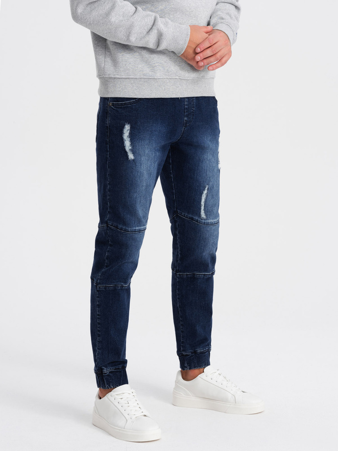 Pánské mramorované kalhoty JOGGER s odřením - tmavě modré V1 OM-PADJ-0153