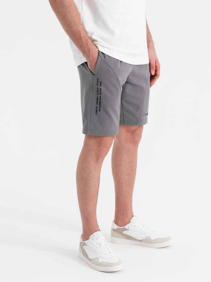 Fitted men's printed short sweat shorts - grey V3 OM-SRSK-0138